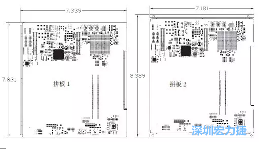 如圖11所示在兩種拼板中PCB單元的邊條位置不同，拼板1中邊條在長邊方向，而拼板2中邊條在短邊方向-深圳宏力捷