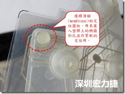 橡膠薄膜(membrane)的定位圓柱，可以用來塞入塑膠上的橢圓形孔洞，最為緊配的定位之用。