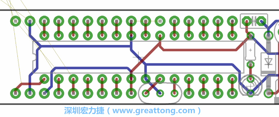 如果可以的話盡量讓接地線保持在電路板的背面，這樣它們就可以在可能范圍內(nèi)和最大的接地面連結(jié)在一起。