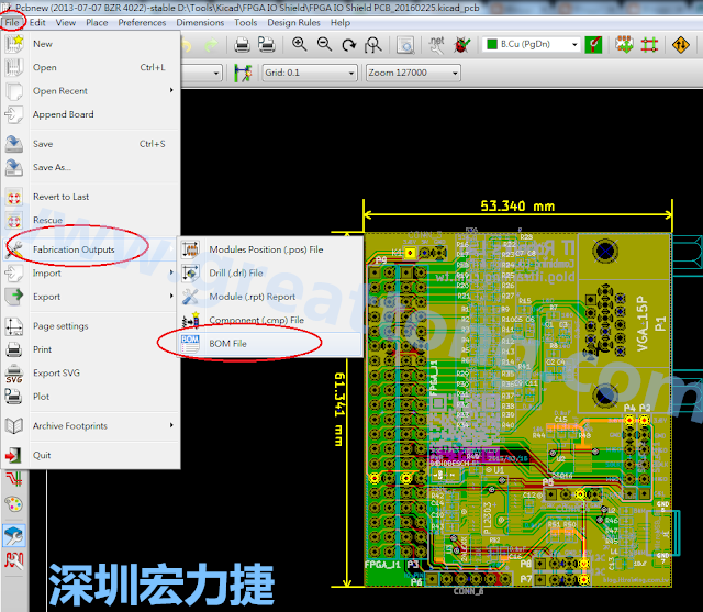 在Kicad的PCB Editor, 點選 File->Fabrication Outputs->BOM File, 即可產(chǎn)生一個 .csv 的Excel 檔案。